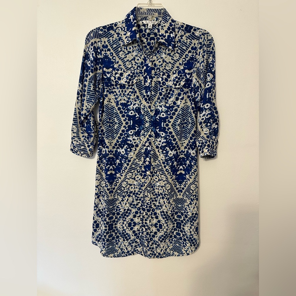CAbi blue tunic dress with geometrical pattern Size Small